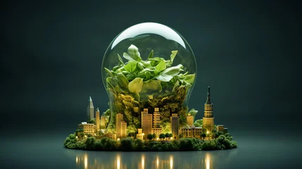 Foto op Aluminium Green city in a glass sphere. Ecology concept. 3d rendering © StockHaven