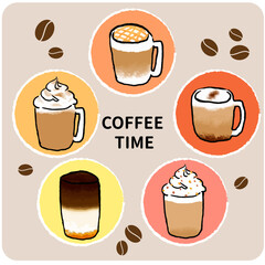 set of cups coffee and cream lemon collection