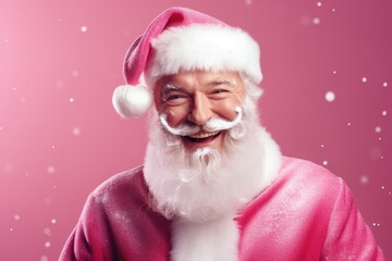 A picture of a man dressed in a Santa suit with a beard and mustache. This image can be used for Christmas-themed designs and advertisements
