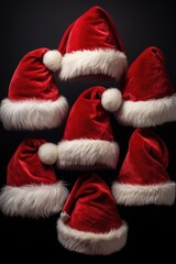 A group of six red and white Santa hats. Perfect for festive events and holiday celebrations