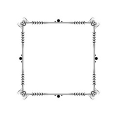 Abstract Black Simple Line Square With Leaf Leaves Frame Flowers Doodle Outline Element Vector Design Style Sketch Isolated Illustration For Wedding And Banner