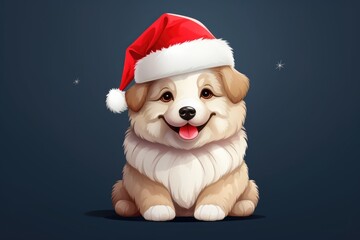 A cute dog wearing a Santa hat, sitting down. Perfect for Christmas-themed designs and holiday promotions