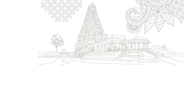 Temple of Tanjore is by far the grandest Chola temple in India vector illustration hand drawing South India
