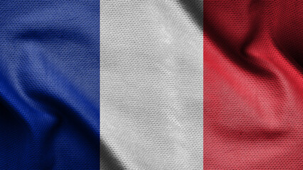 3d illustration flag of France. Close up waving flag of France.