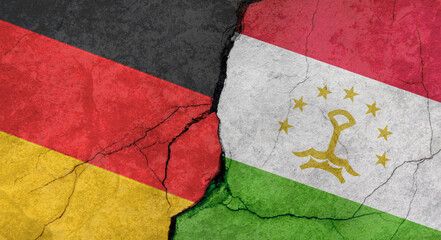 Germany and Egypt flags, concrete wall texture with cracks, grunge background, military conflict concept