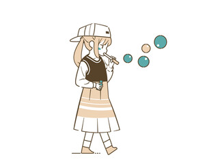 シャボン玉を吹く少女のイラスト