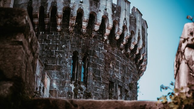 Closeup of the exterior walls of Butron castle in Gatika, Biscay, Spain