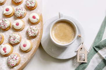 top view cakes New Year Christmas coffee cup cooking white Netherland