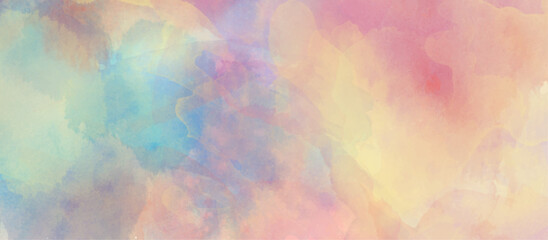 Fototapeta premium Abstract painted colorful watercolor background with soft color stains, Color splashing on paper with watercolor splashes, Beautiful and colorful soft watercolor background with multicolor texture.