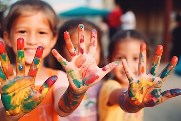 Children painted hands