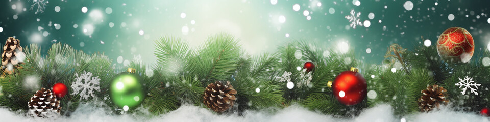 christmas tree decoration in front ob snowfall bokeh