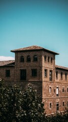 Obraz premium The corner tower of the San Francisco convent at the village of Olite in Navarre, Spain.
