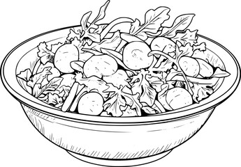 outline illustration of salad for coloring page