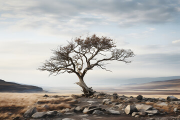 Fototapeta na wymiar Arid tree against a gray sky.