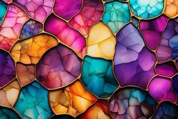 Vibrant Round Mosaic of Luxurious Alcohol Ink Circles in a Glamorous and Artistic Design, Elegant Metal Treasure with Colorful Jewels Sparkling in a Contemporary Bokeh Background, Abstract Art Design