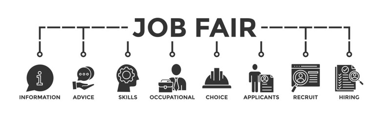Job fair banner web icon vector illustration concept for employee recruitment and onboarding program with an icon of the information, advice, skills, occupational, applicants, recruit, and hiring