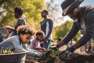 Fotobehang Black people planting trees, AI generated © Mystery
