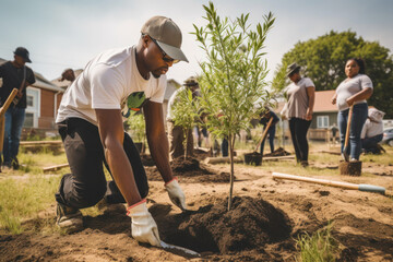Black people planting trees, AI generated