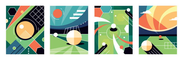 Soccer background. Sport field, abstract stadium, ball and goal, creative play. Colorful backdrop. Football game champions league. Tournament and championship invitation. Vector poster design