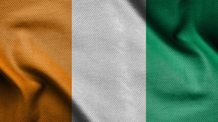 3d illustration flag of Ivory Coast. Close up waving flag of Ivory Coast.