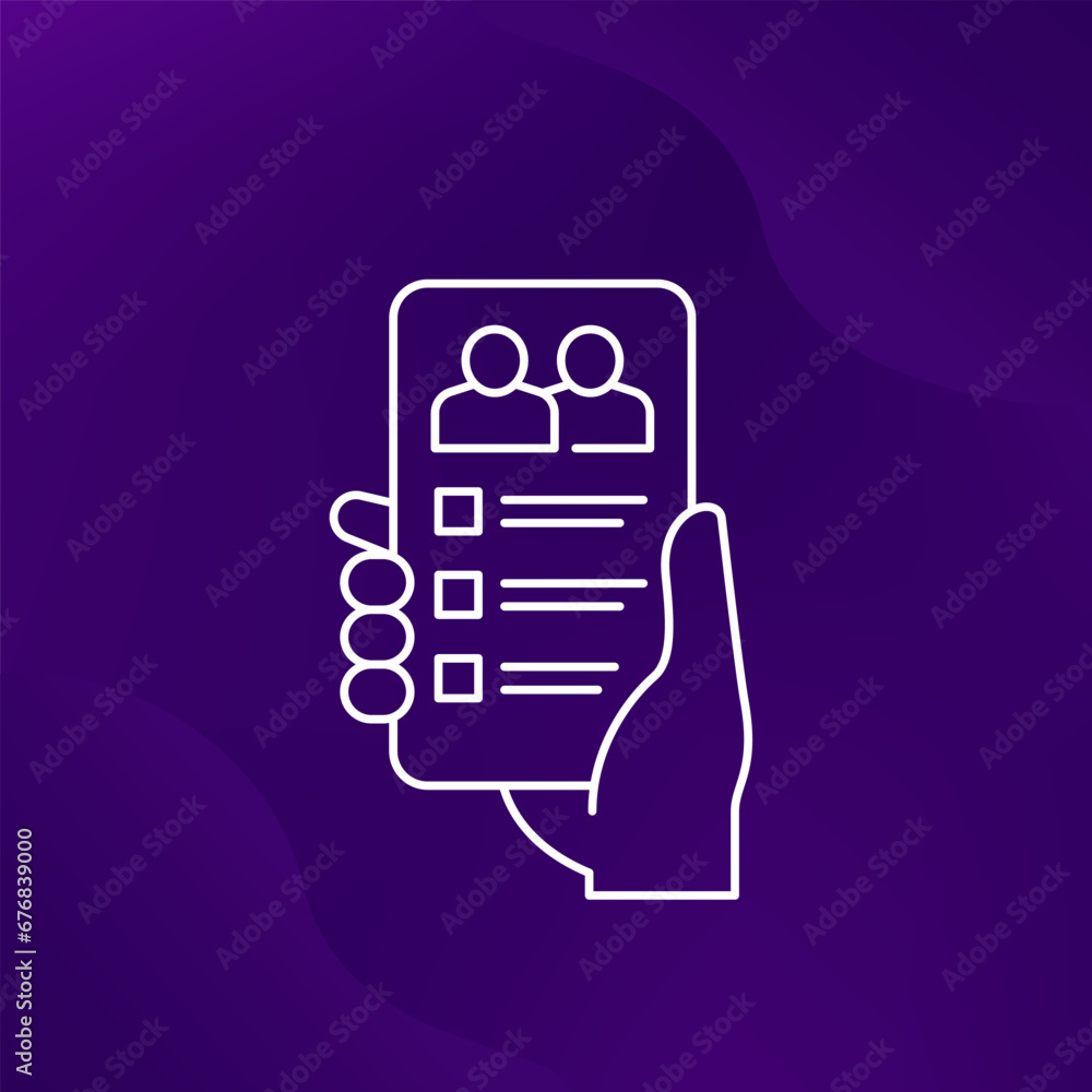 Poster guest list app icon with phone in hand, line design