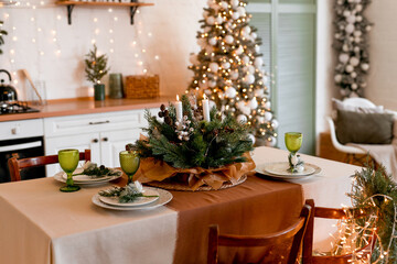 Christmas table setting. Holiday Decorations
