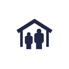 shelter icon with house and people - obrazy, fototapety, plakaty