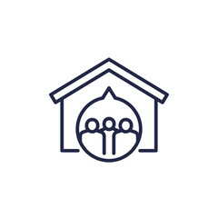 shelter line icon with house and people