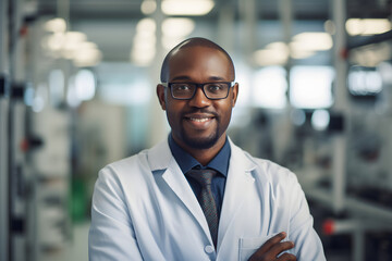 Fototapeta premium a portrait picture of male doctor of physio therapist wearing white coat and glasses standing in the hospital looking in camera with beautiful smile 