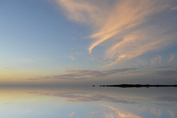 a beautiful reflection of the sea on a sunset in the Caribbean Sea