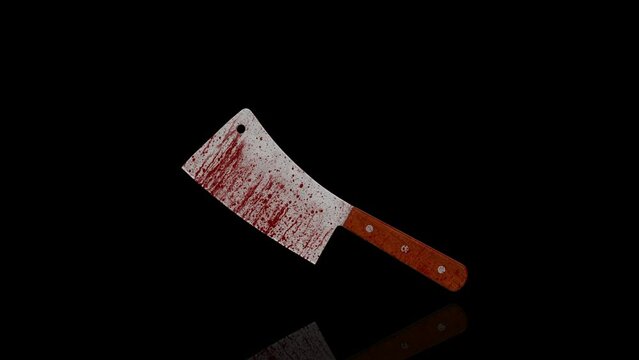 Bloody Cleaver turns on itself - loop animation - black background