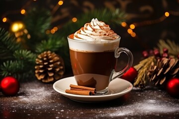 Obraz na płótnie Canvas christmas hot beverage with whipped cream's cocoa