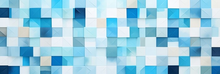 Abstract geometric composition with shades of blue, light blue, and white textures as a background