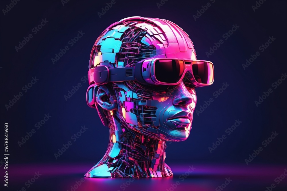 Poster artificial intelligence and virtual reality concept. 3d human head. ai generative