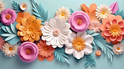 flower card design 3d template, in the style of feminine sticker art, paper sculptures, shaped canvas, floral motifs. create using a generative ai tool 