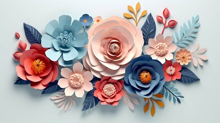 flower card design 3d template, in the style of feminine sticker art, paper sculptures, shaped canvas, floral motifs. create using a generative ai tool 