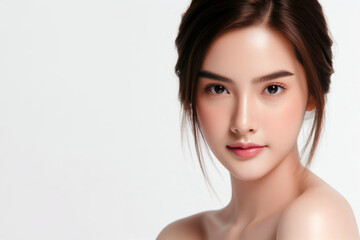 Naklejka premium Headshot young woman with skincare isolated on white background. ai generative