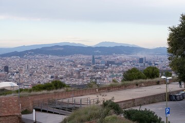Panoramic view of the city of Barcelona on a cloudy day