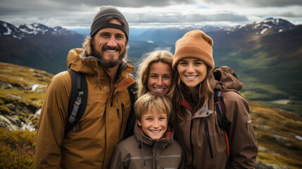 Fototapeta premium family on a hike created with Generative AI technology