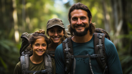 Fototapeta premium family in a forest hike created with Generative AI technology