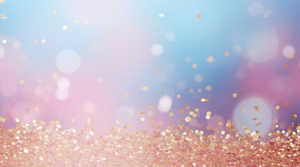 Golden glittering confetti against purple and blue colored background