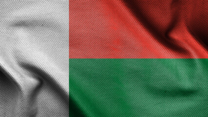 3d illustration flag of Madagascar. Close up waving flag of Madagascar.