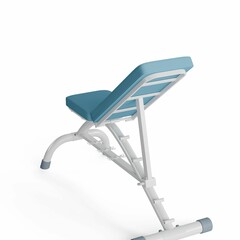 Fitness bench with two distinctively colored pillows, in shades of blue and gray