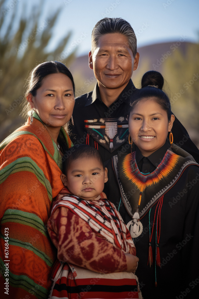 Wall mural Portrait of a Native American Indian family in the desert