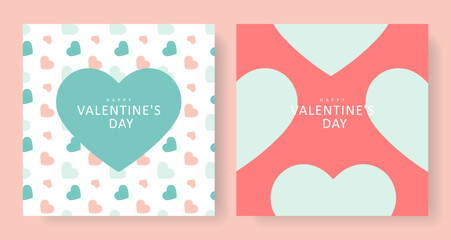 Fototapeta premium Set of two Happy Valentine's Day cards. Turquoise and pink love holiday cards, posters, wallpapers