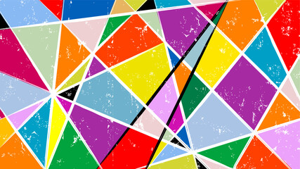 abstract multicolor geometric background with triangles, lines, paint strokes and splashes - 676845611