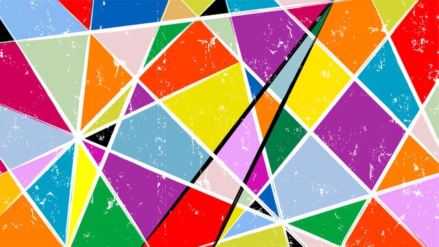 abstract multicolor geometric background with triangles, lines, paint strokes and splashes