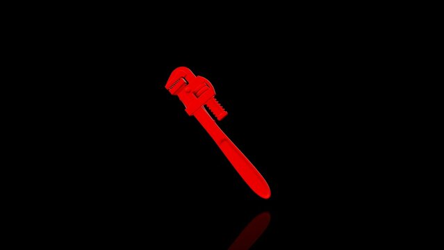 Red Monkey Wrench turns on itself - loop animation - black background