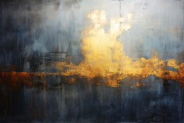 Abstract background painting with dark gold, blue and black colors on canvas for design with copy space.
