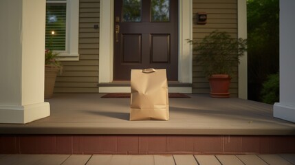 Food goods grocery bag standing near front door doorstep delivery wallpaper background